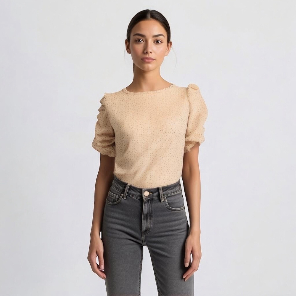 Jules & Leopold Women's Half Sleeve Ruched Top Sz Small Nude Pink Polka Dot New